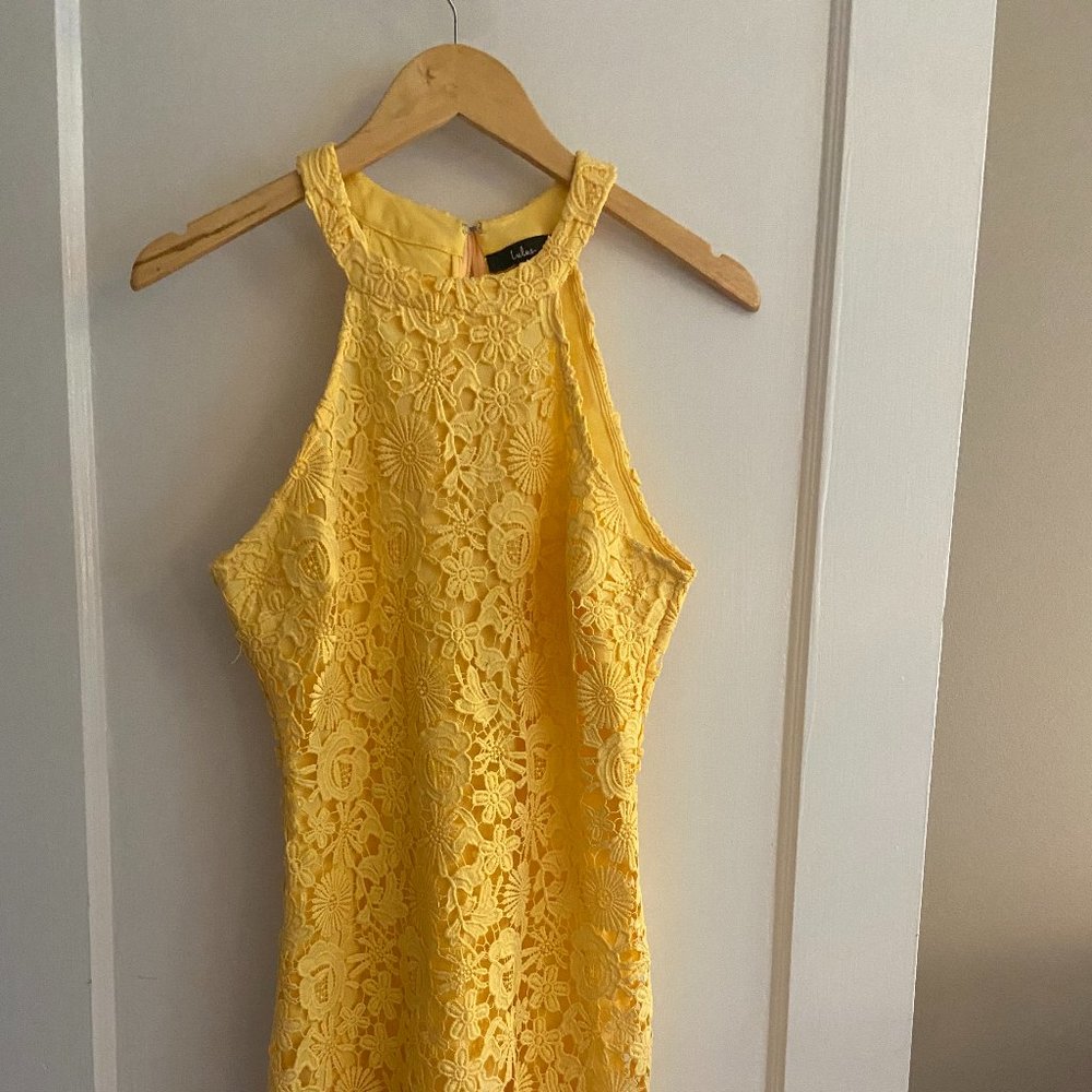 Lulu's Love Poem Yellow Lace Mini Dress